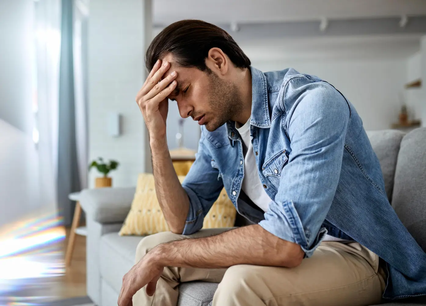 Man struggling with emotional distress, symbolizing the impact of PTSD and anxiety before ketamine therapy